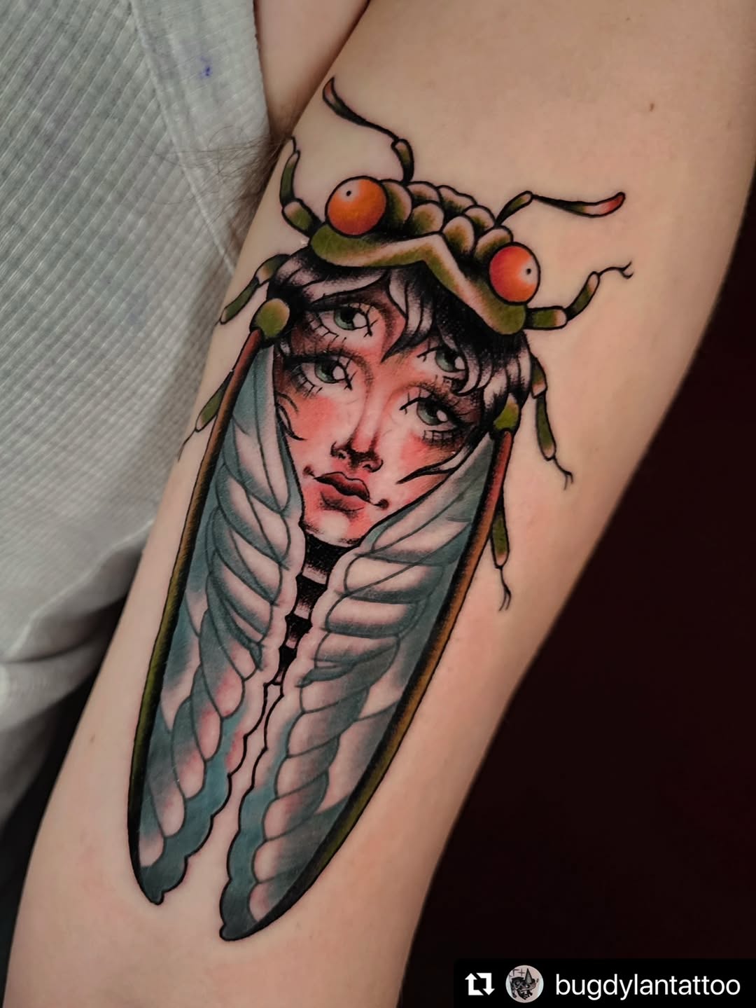 Neo-traditional chrysalis framing a delicate female portrait