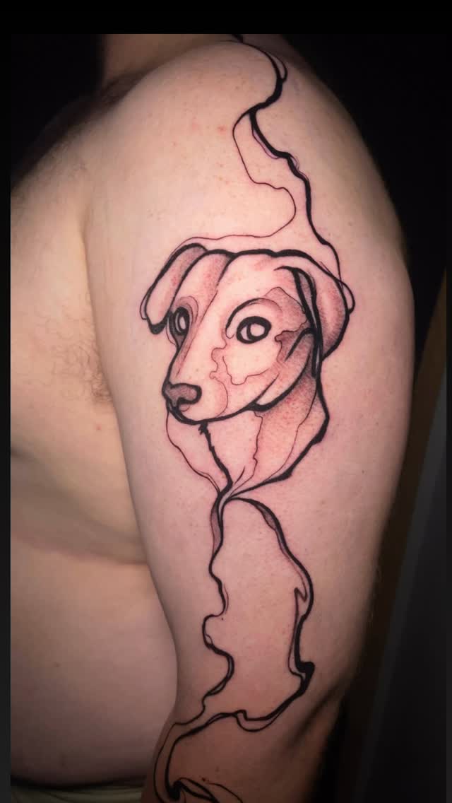 Abstract line-drawn dog portrait with fluid curves