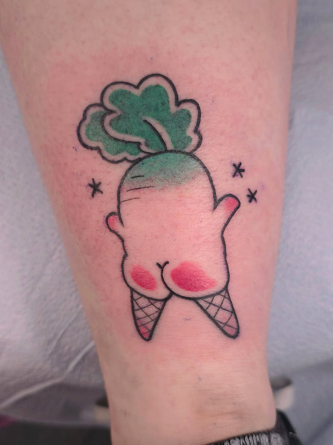 Playful kawaii ice-cream buttocks tattoo with blush
