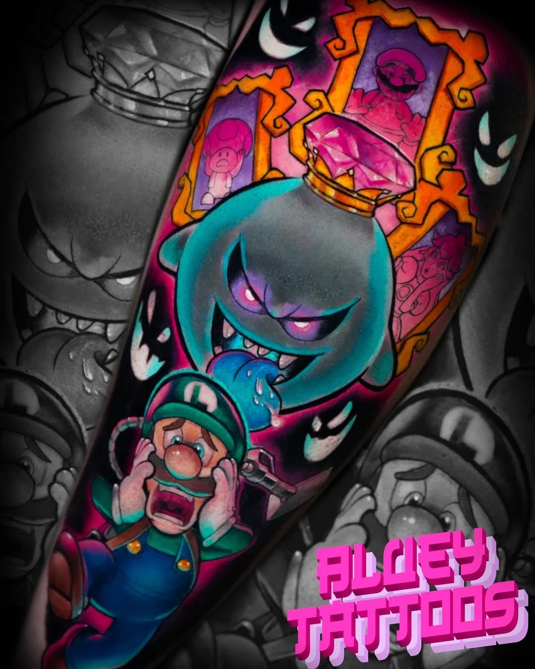 Vibrant Luigi's Mansion-inspired sleeve with King Boo