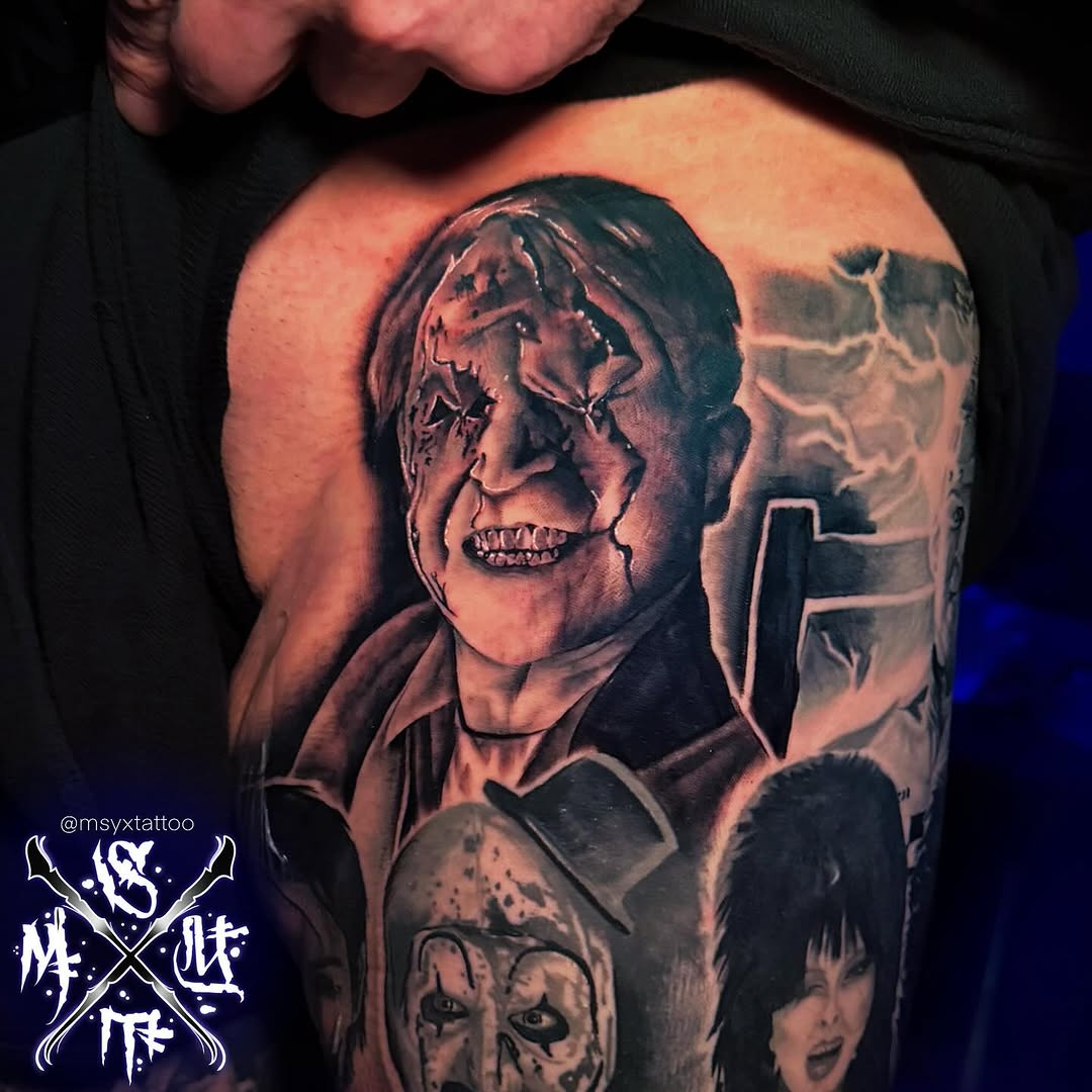 Event Horizon-inspired cracked-face portrait in grayscale realism