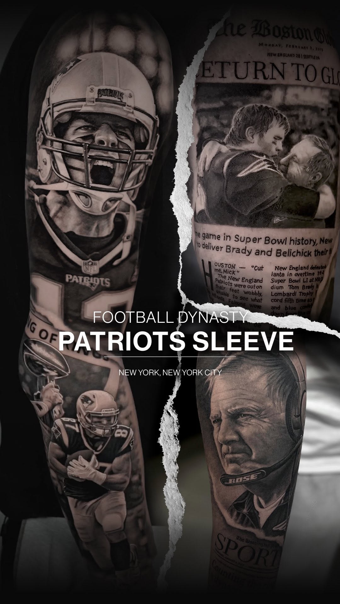 Full sleeve tattoo of Patriots