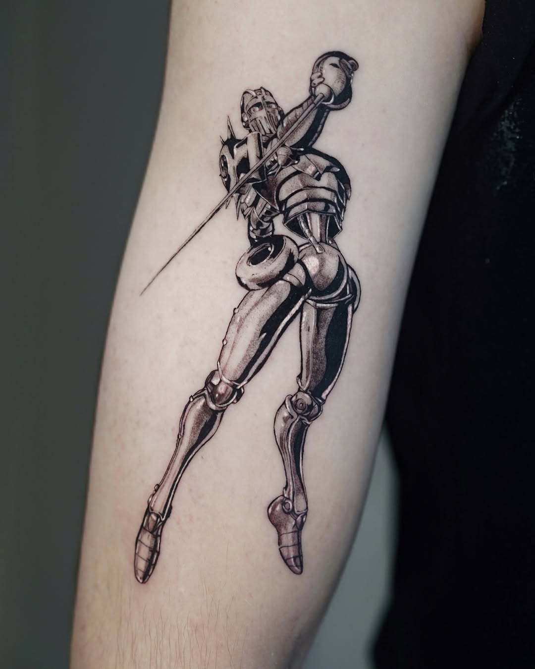 Intricate blackwork knight in armor with piercing lance