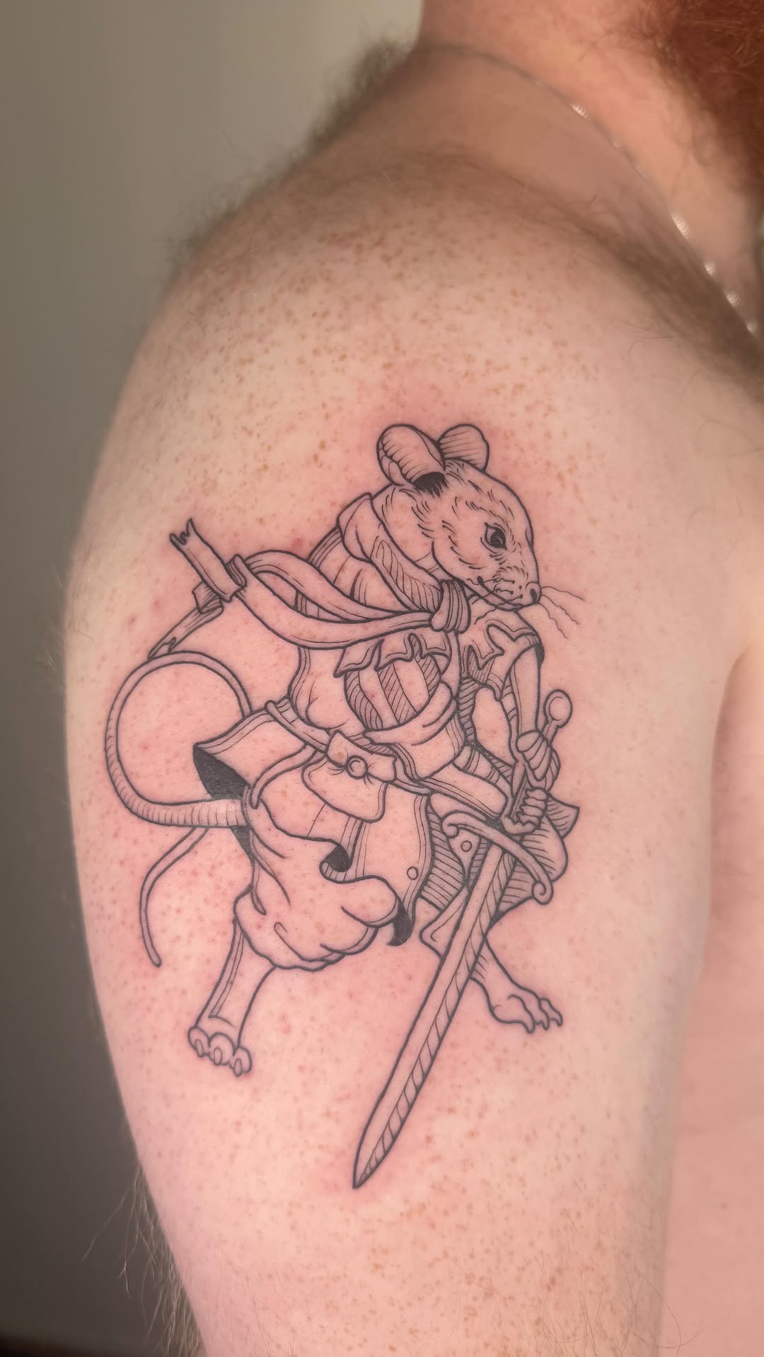 Bold woodcut-inspired mouse knight in armor with sword