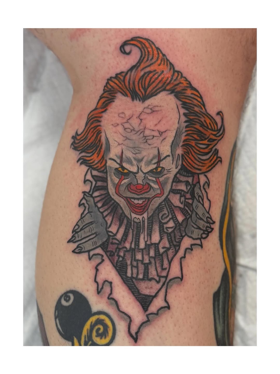 Menacing Pennywise clown with bold linework and shading