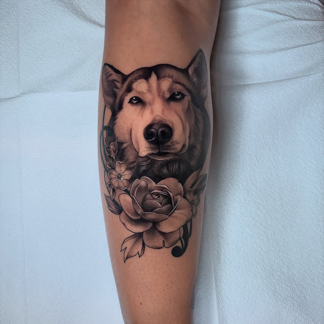 Detailed pet portrait tattoo