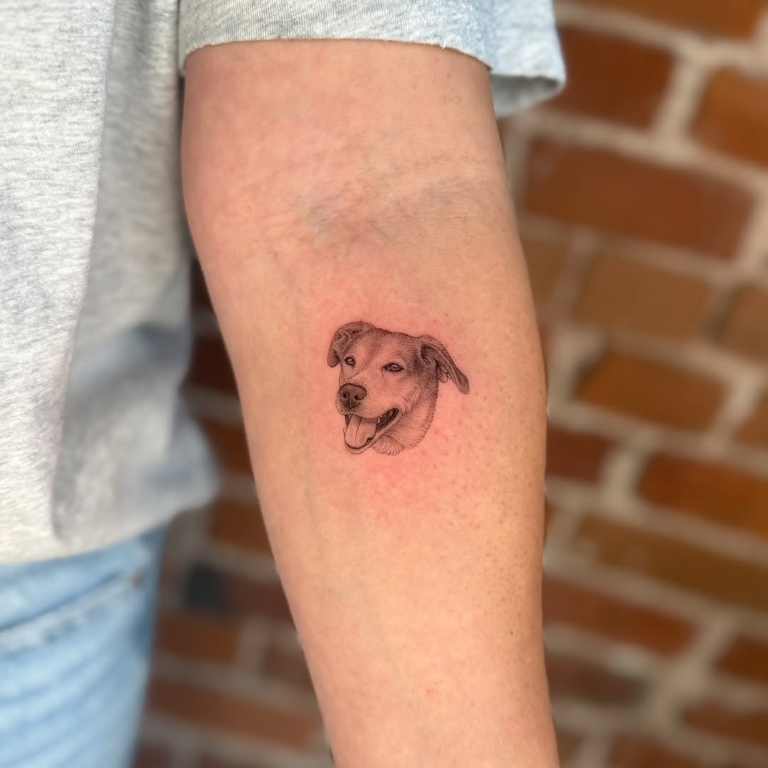 Delicate micro-realism dog head portrait with fine lines