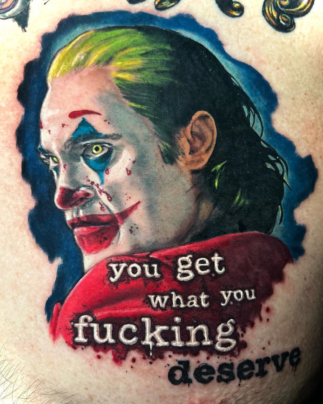 Vivid Joker portrait with bright makeup and menacing glare