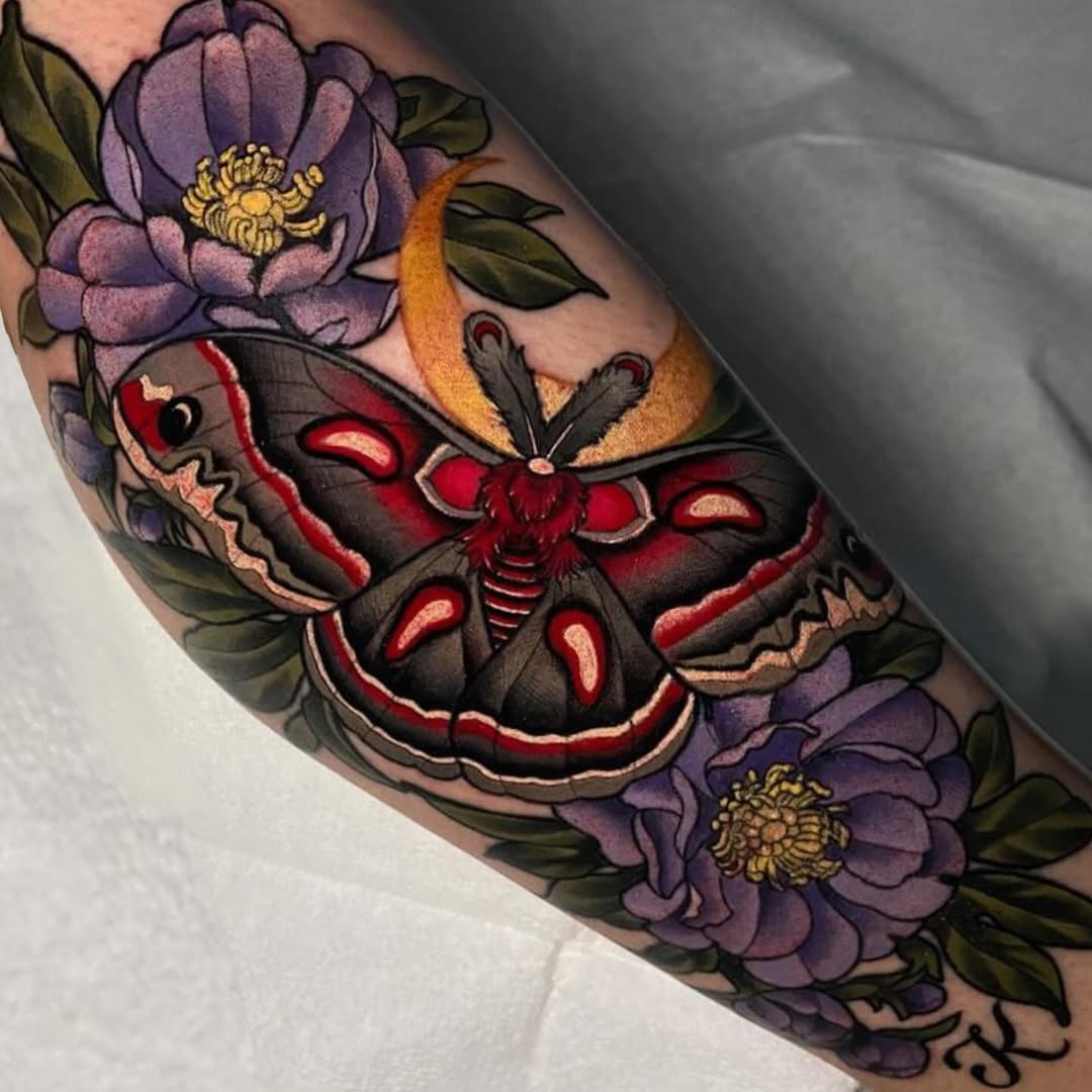 Colorful moth with flowers