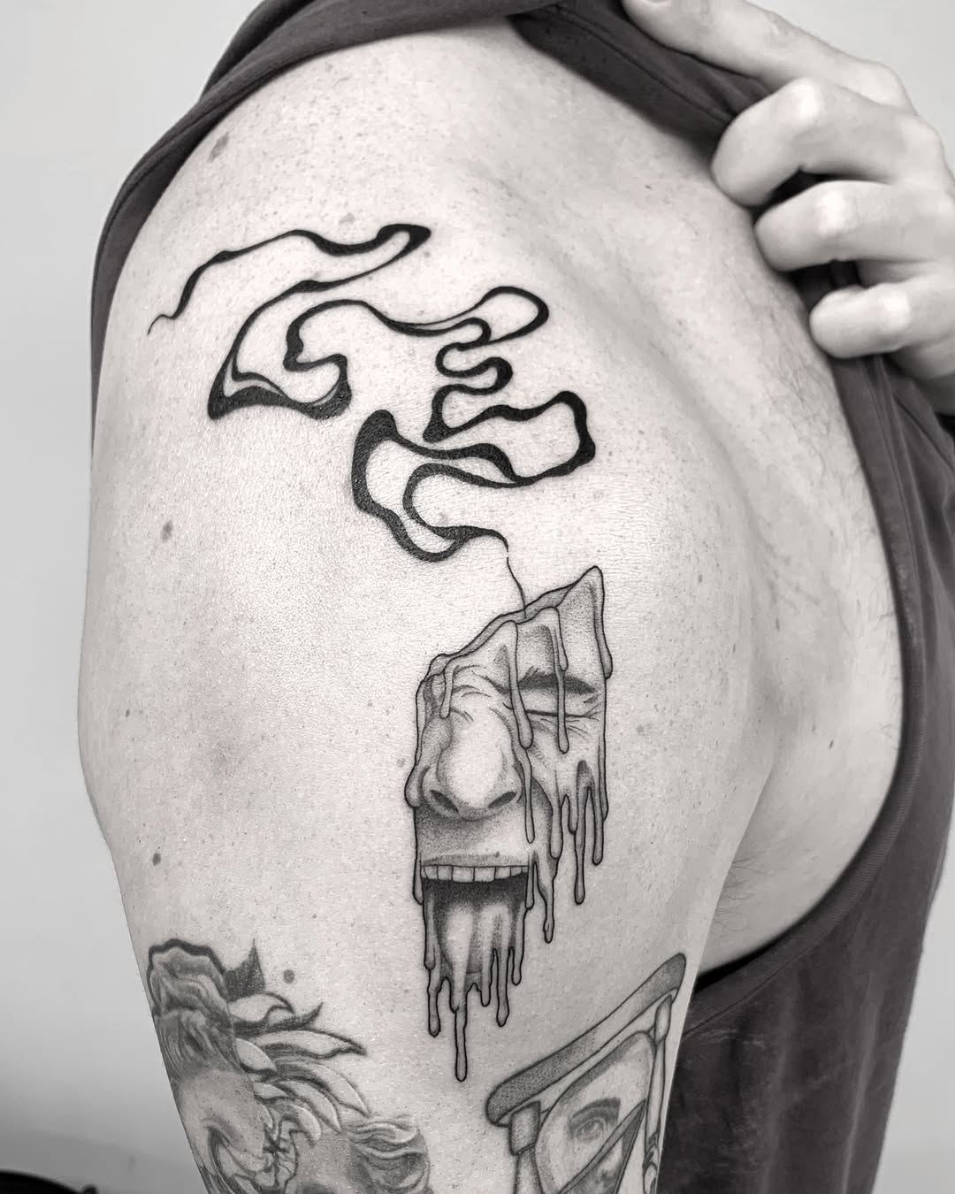 Melting surreal face dripping from smoky abstract forms