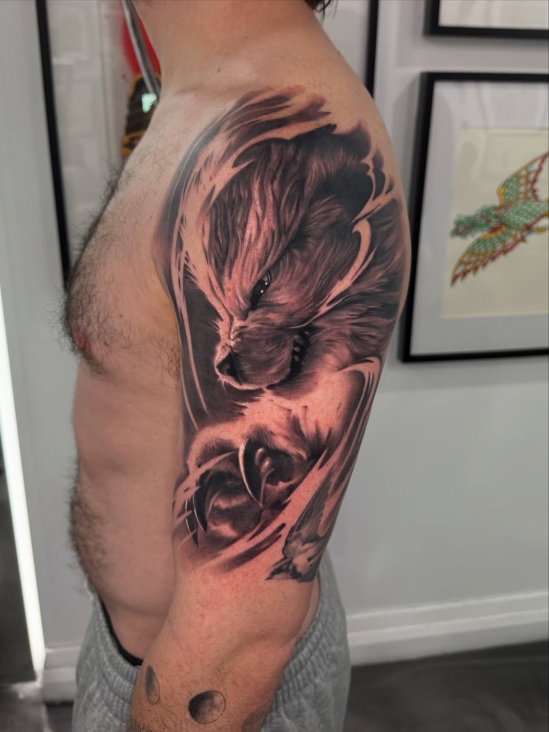 Hyper-realistic Arcanine charging forward in dramatic grayscale.