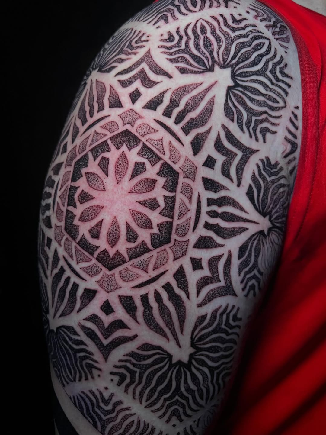 Intricate sacred-geometry mandala with dense dot shading