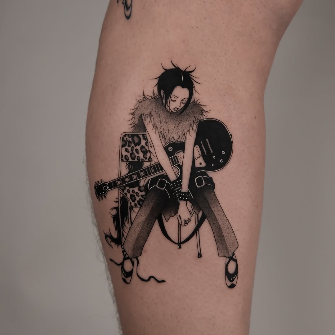 Nana Osaki-inspired manga rocker with guitar and fur collar