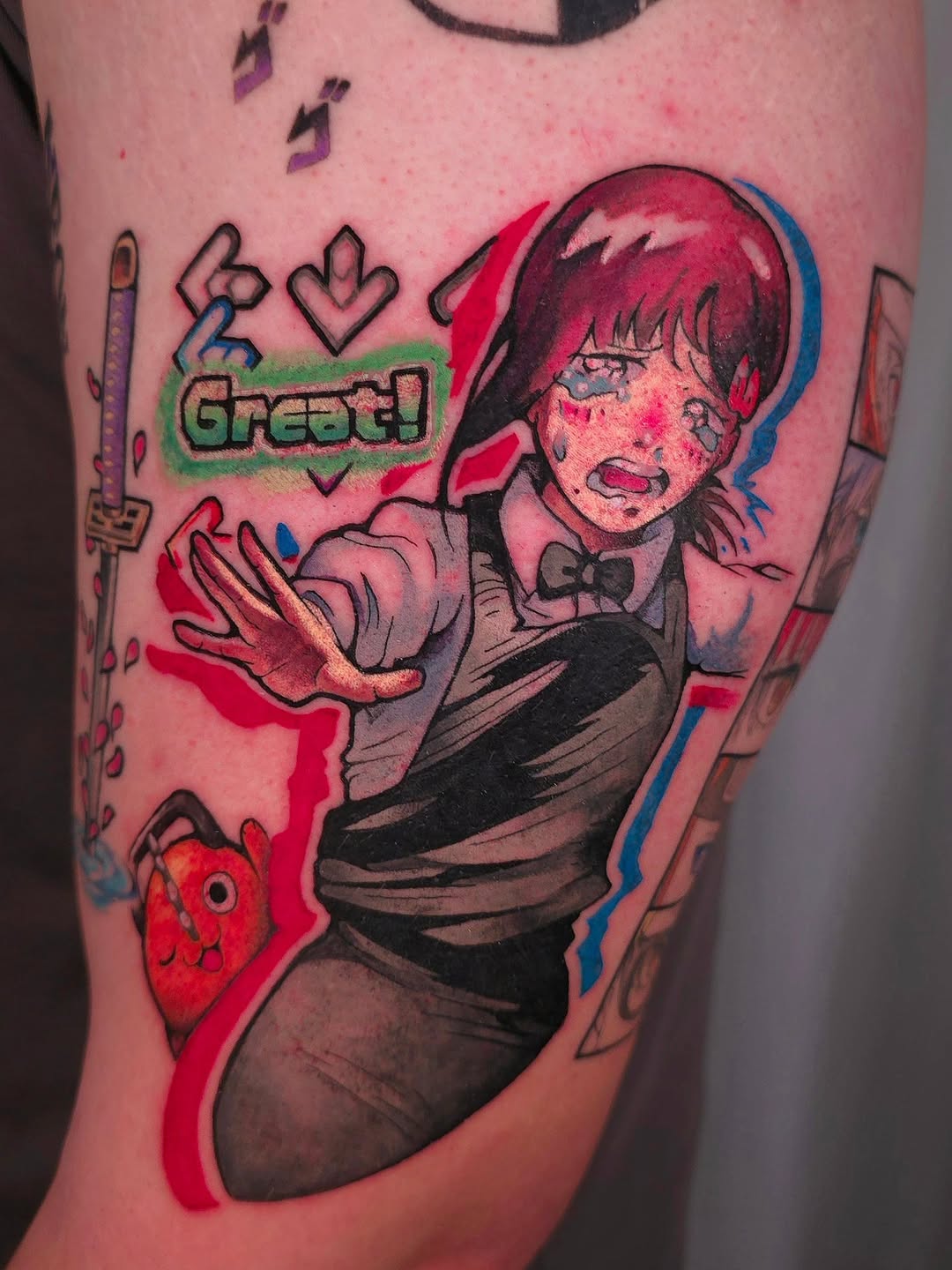 Vibrant anime character with bold outlines and neon accents.