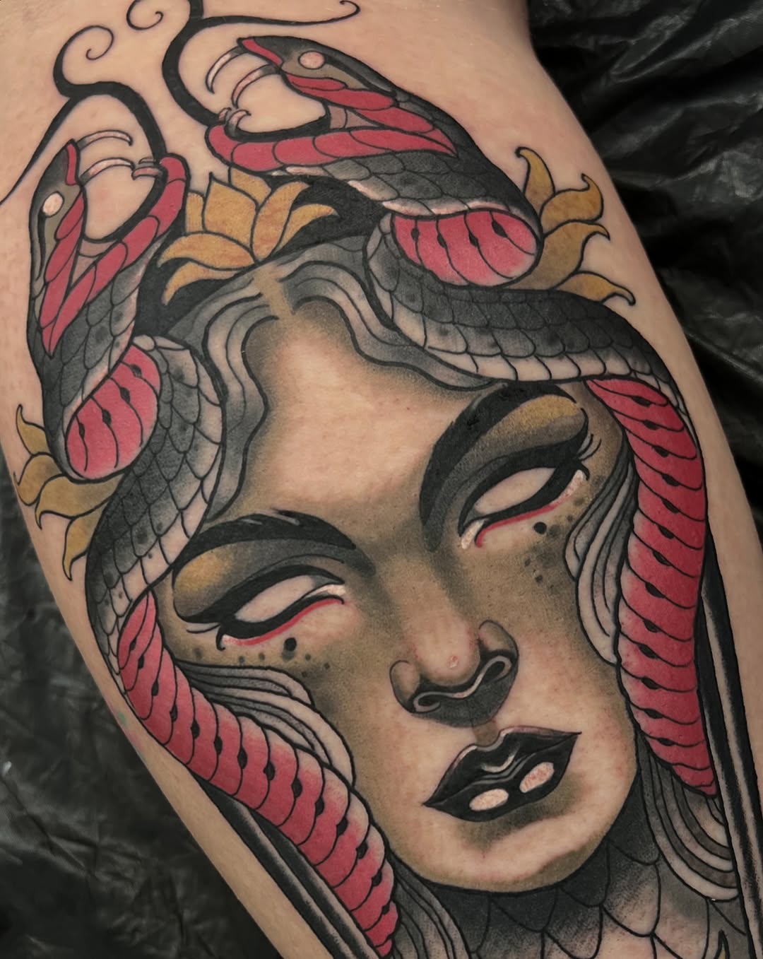 Geisha portrait embraced by vibrant koi and swirling waves