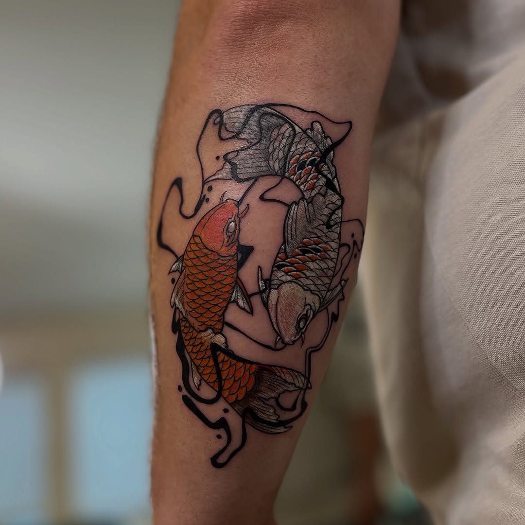 Bold Japanese koi with orange scales and dynamic outlines