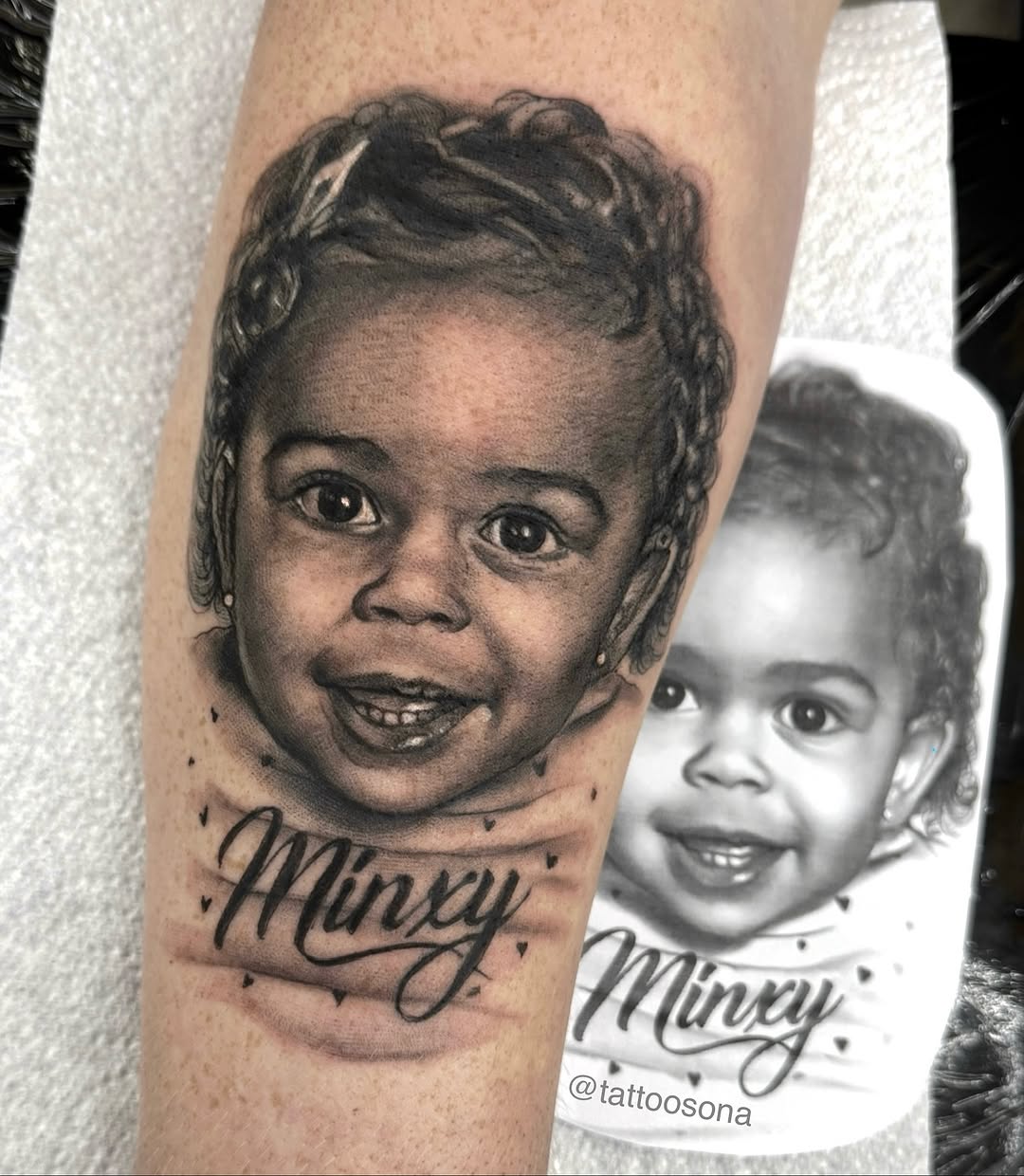 Hyper-realistic grayscale baby portrait with delicate shading.