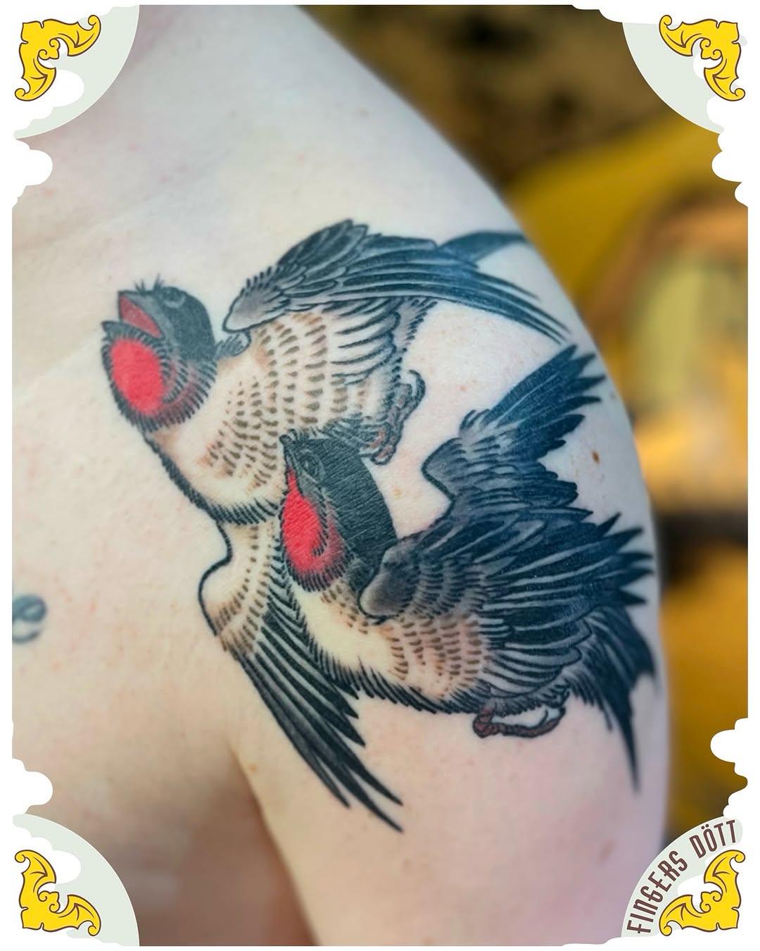 Bold swallow duo in traditional Japanese-inspired style