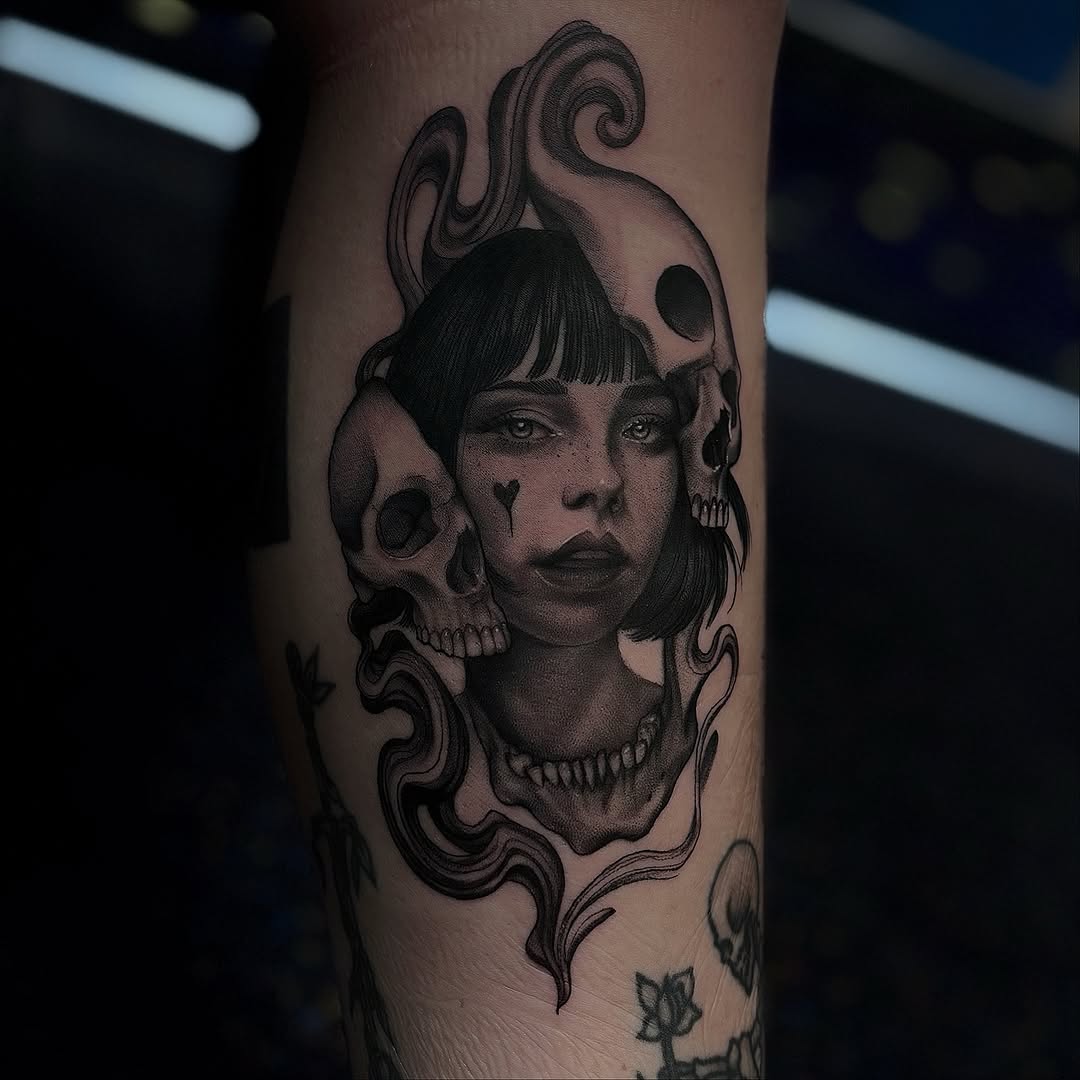 Portrait with skulls and smoke