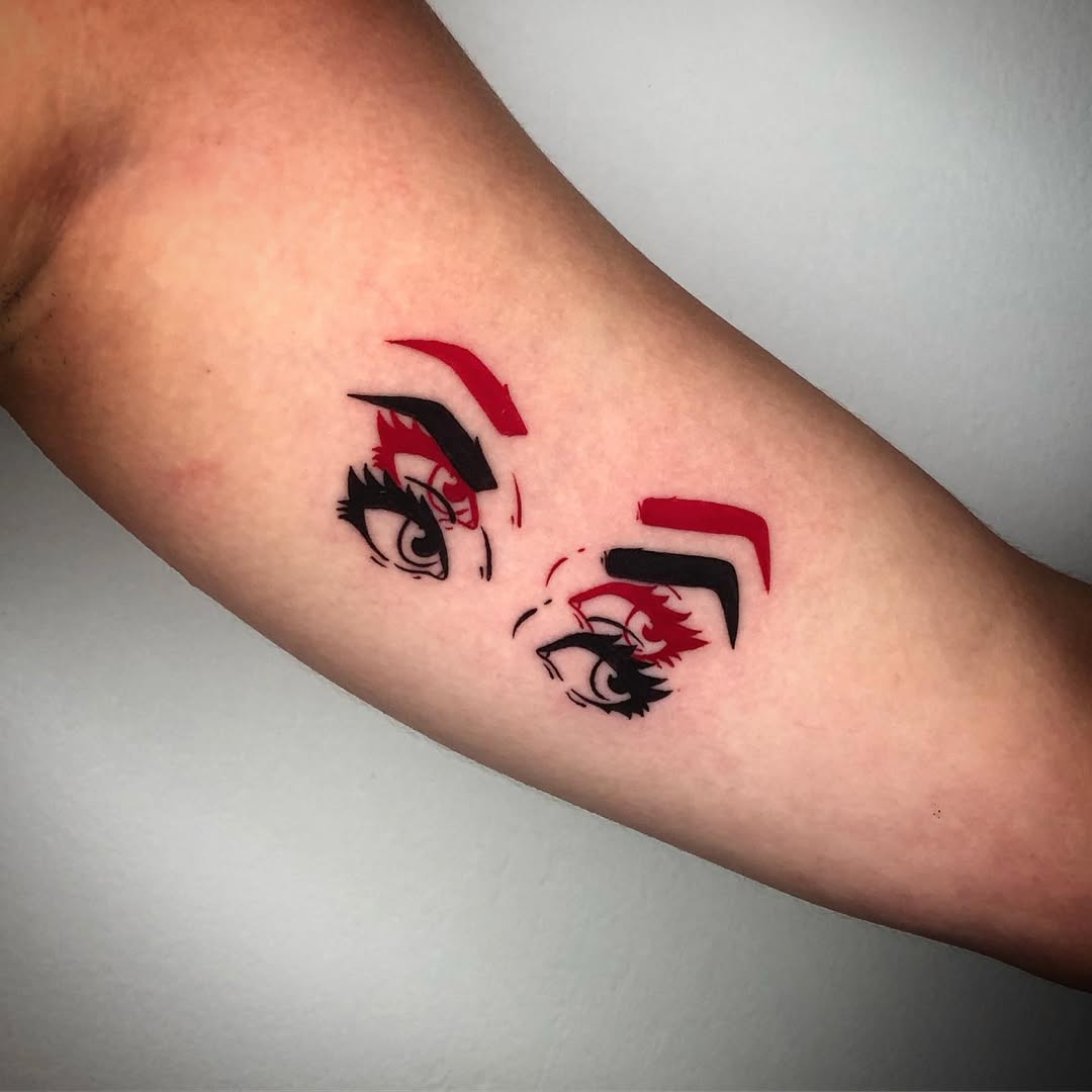 Bold geometric eyes in black and red pop-art style