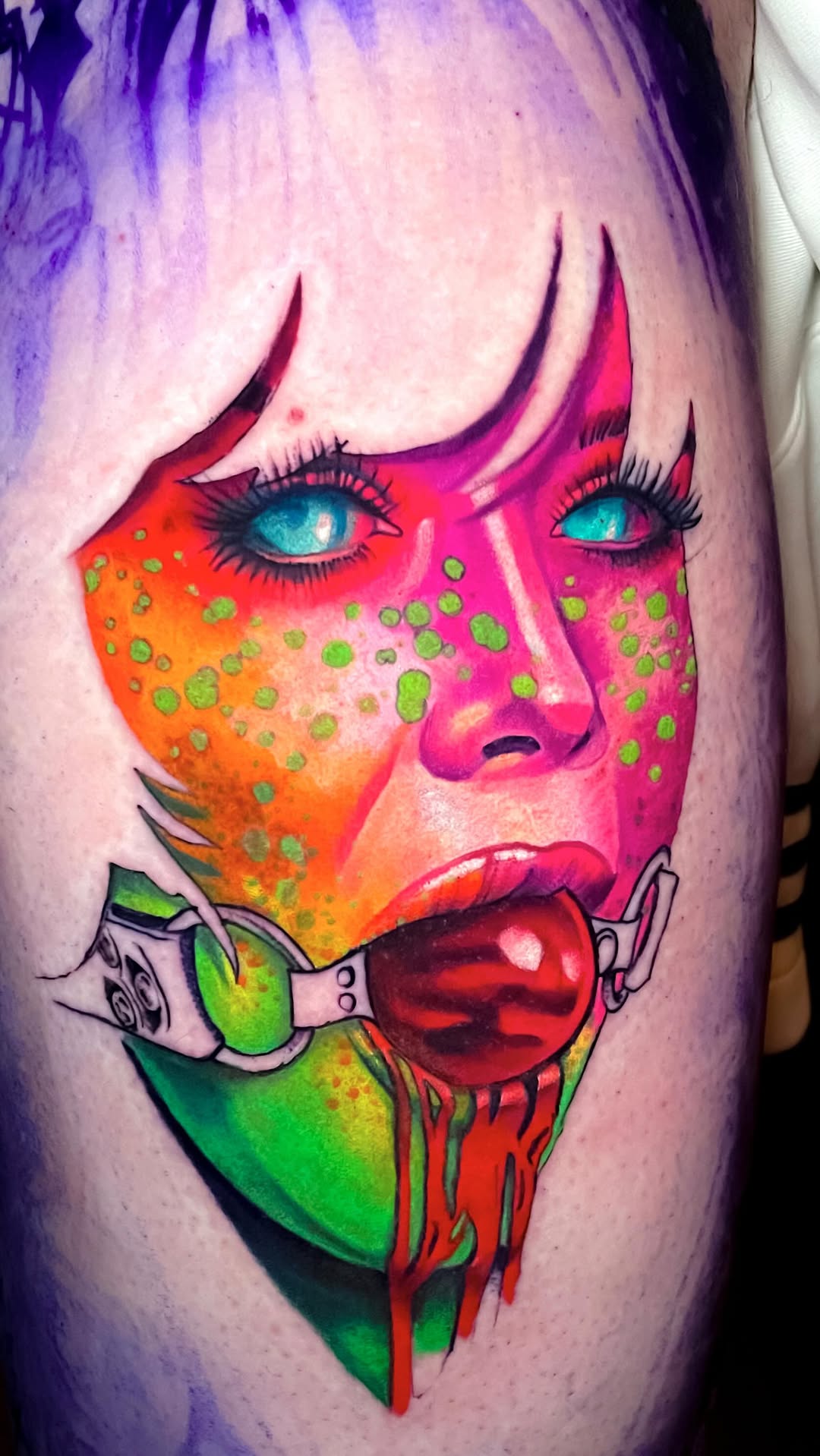 Vibrant neon pop-art portrait of a space girl.