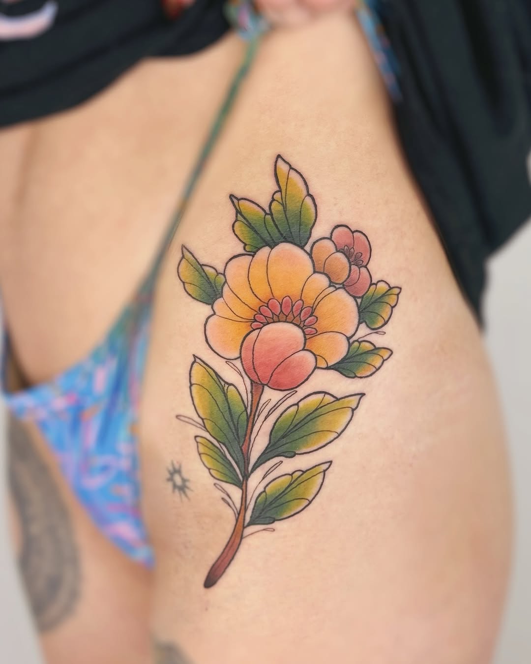 Bold, symmetrical floral bouquet with bright, warm hues