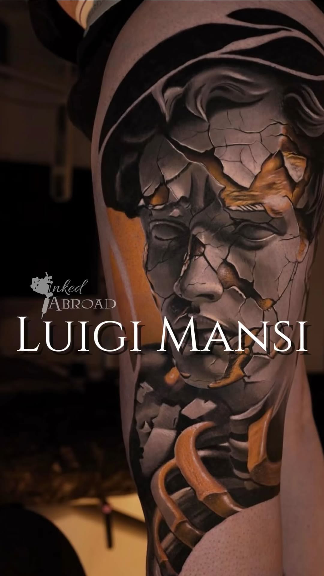 Cracked marble portrait on leg with gold highlights