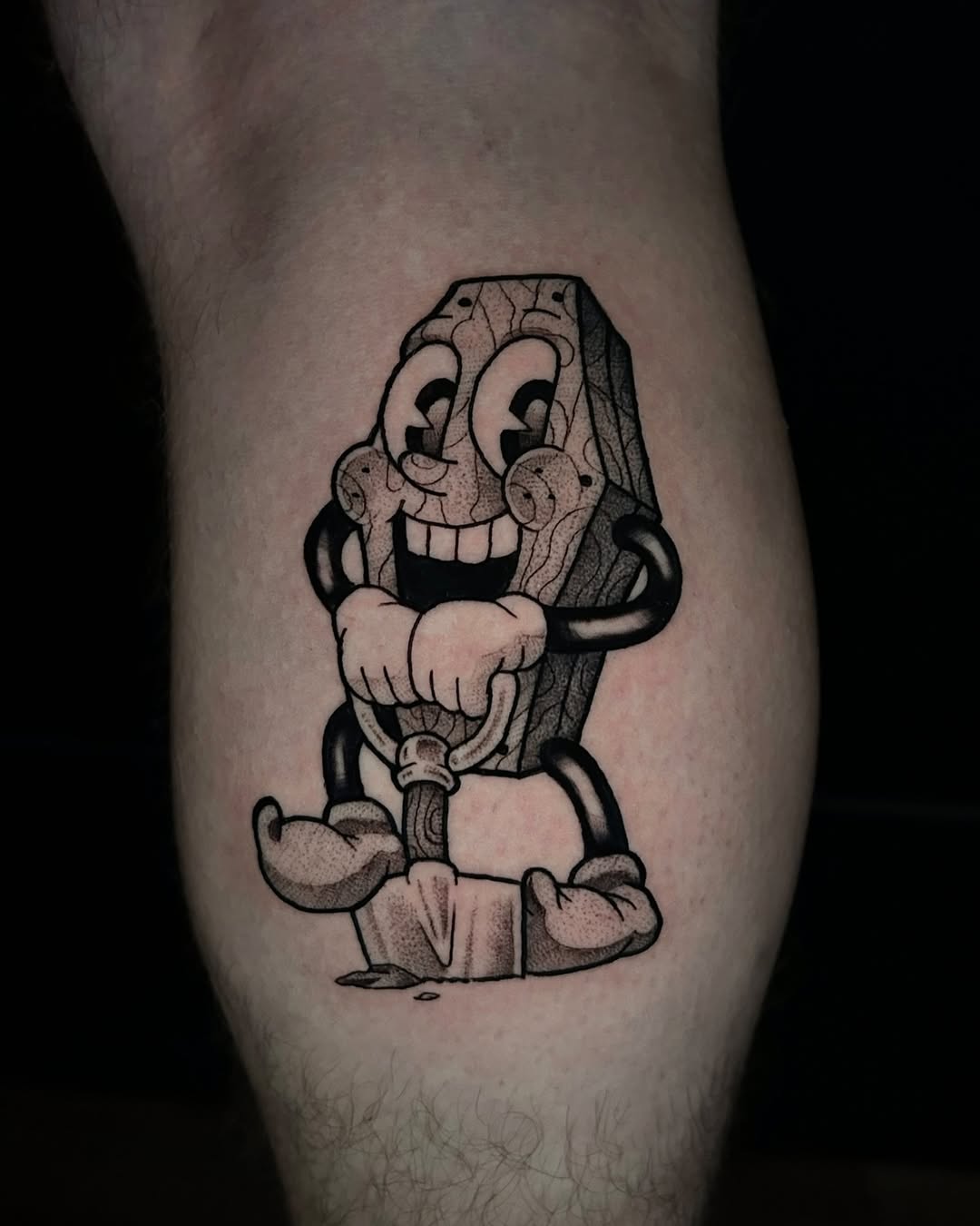 Whimsical rubber-hose log character with big grin