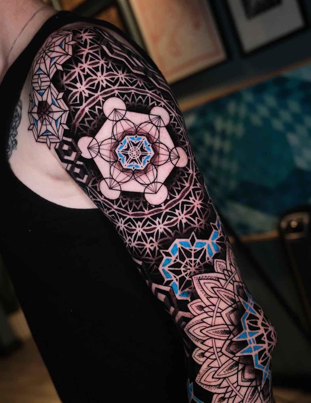 Intricate Metatron's cube centerpiece with layered sacred geometry