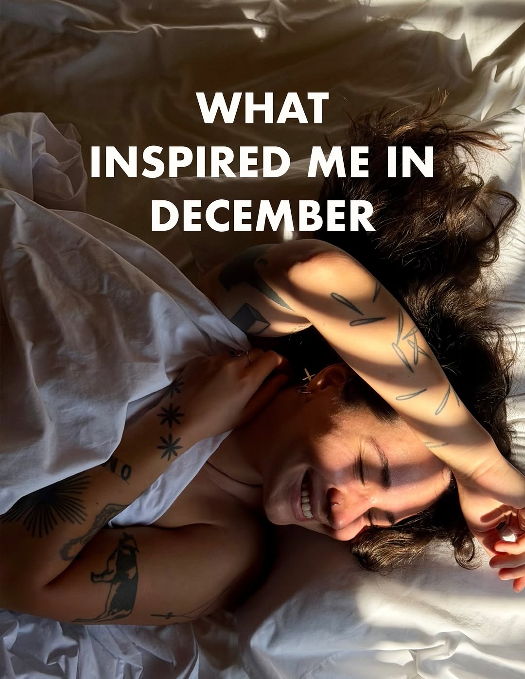 Playful black-line geometric tattoos with starbursts across arm.