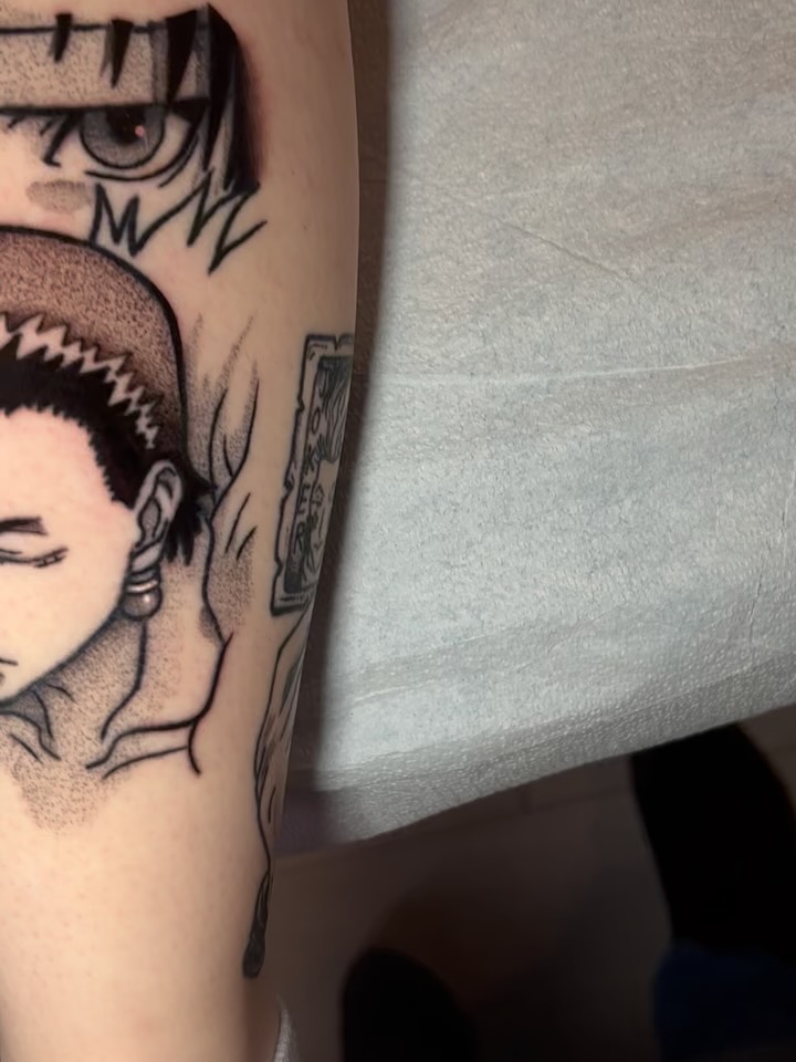 Bold linework anime portrait with dot shading