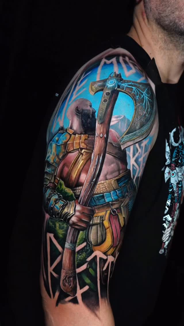 God of War color realism tattoo