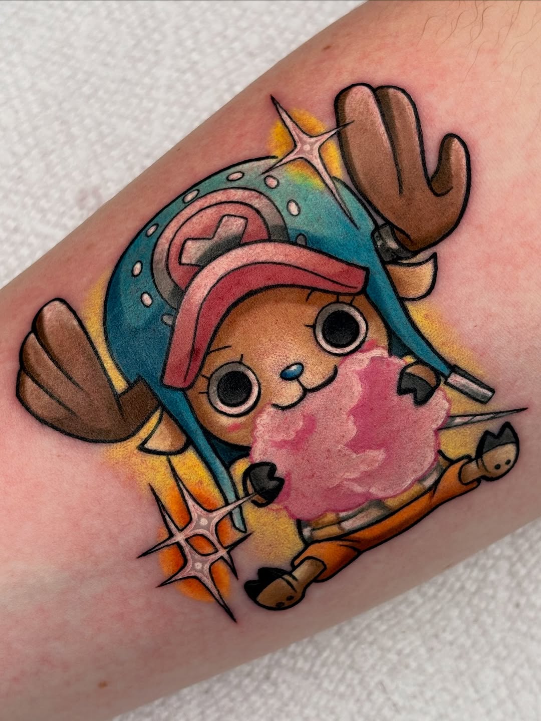 Chibi Tony Tony Chopper with cotton-candy aura, bold outlines