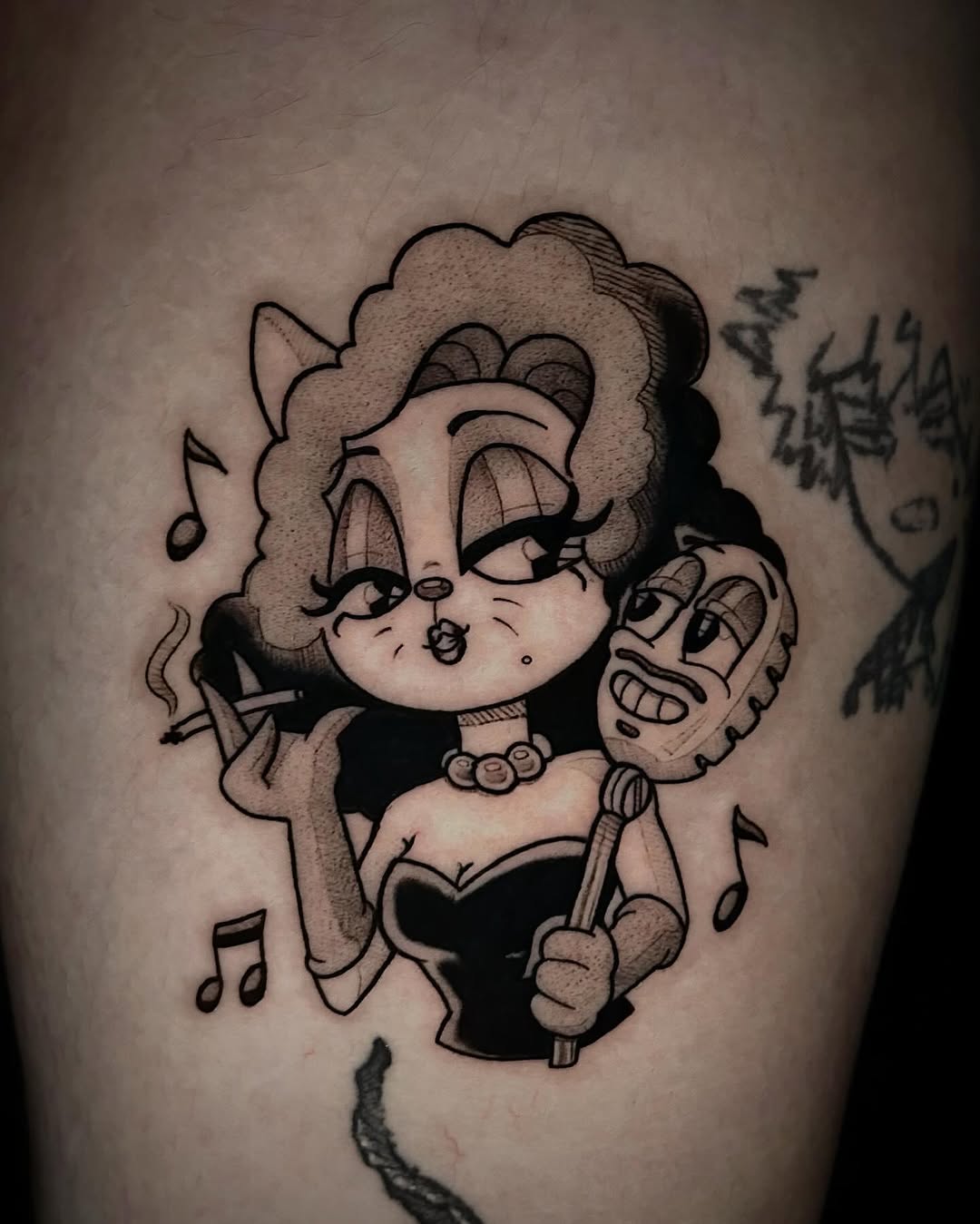 Rubberhose-era cartoon singer with microphone, bold linework.