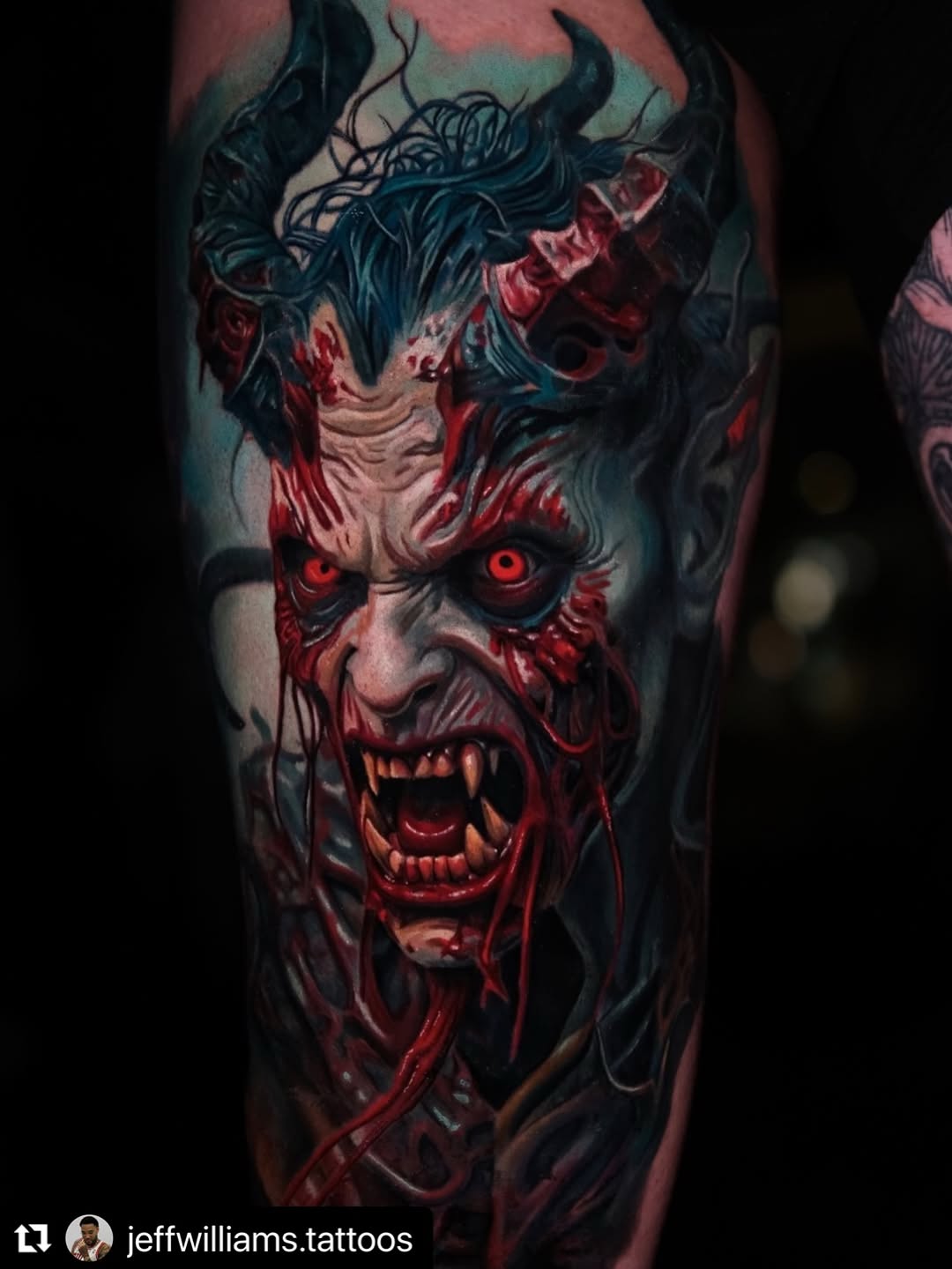 Savage horror zombie portrait with glowing crimson eyes
