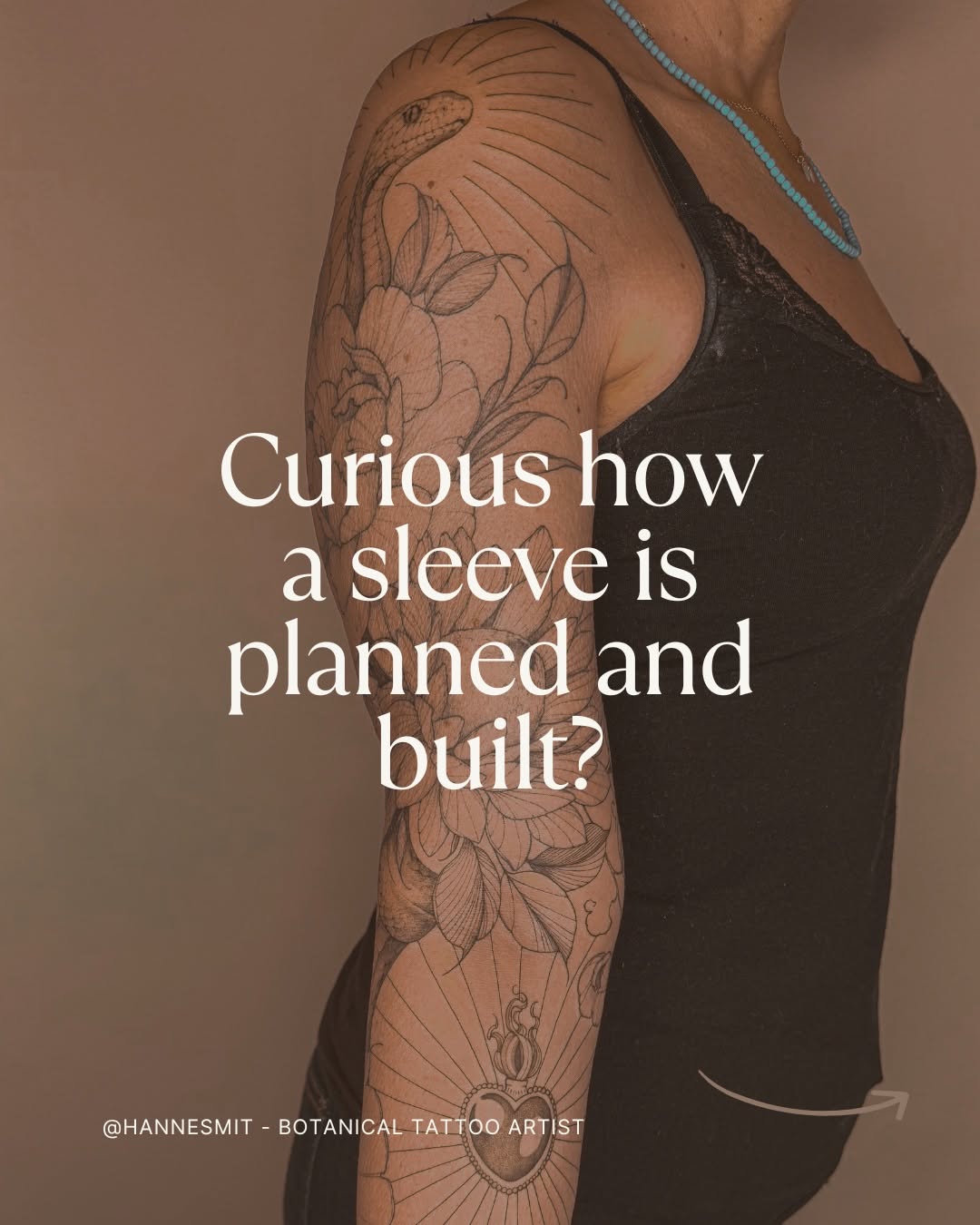 Delicate fine-line botanical sleeve with flowing florals