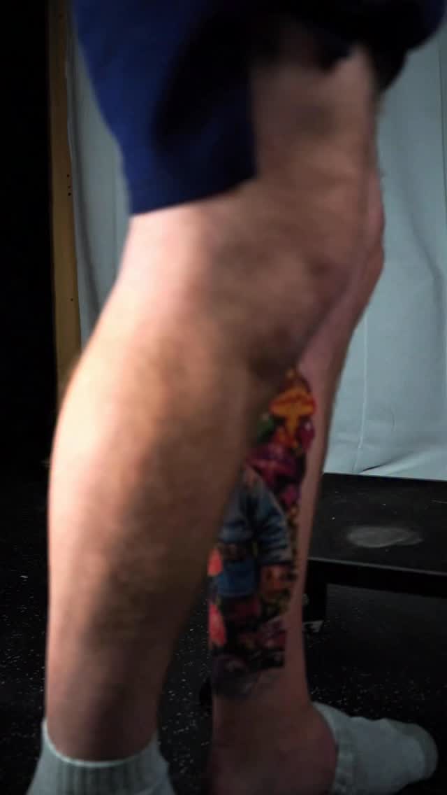 Vivid cartoon gnome fantasy scene along the calf