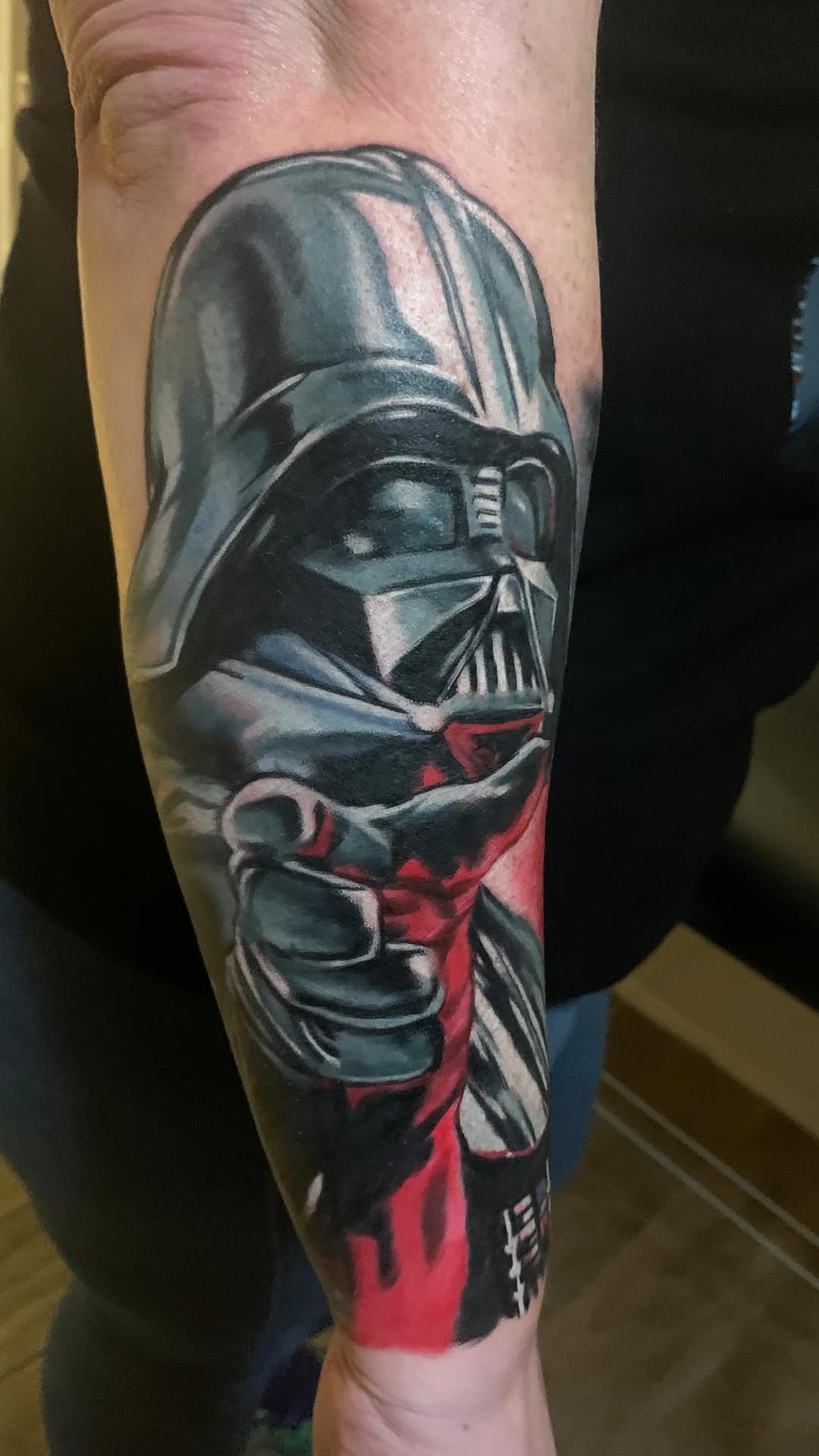 Bold Darth Vader portrait with dramatic shading and red accents.