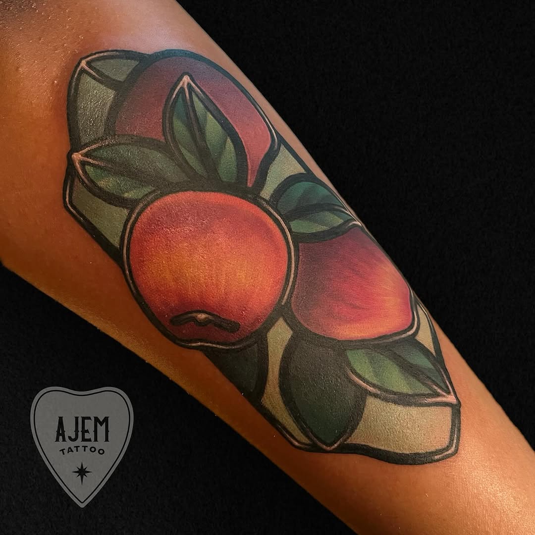 Stained-glass apples with bold color blocks and outlines