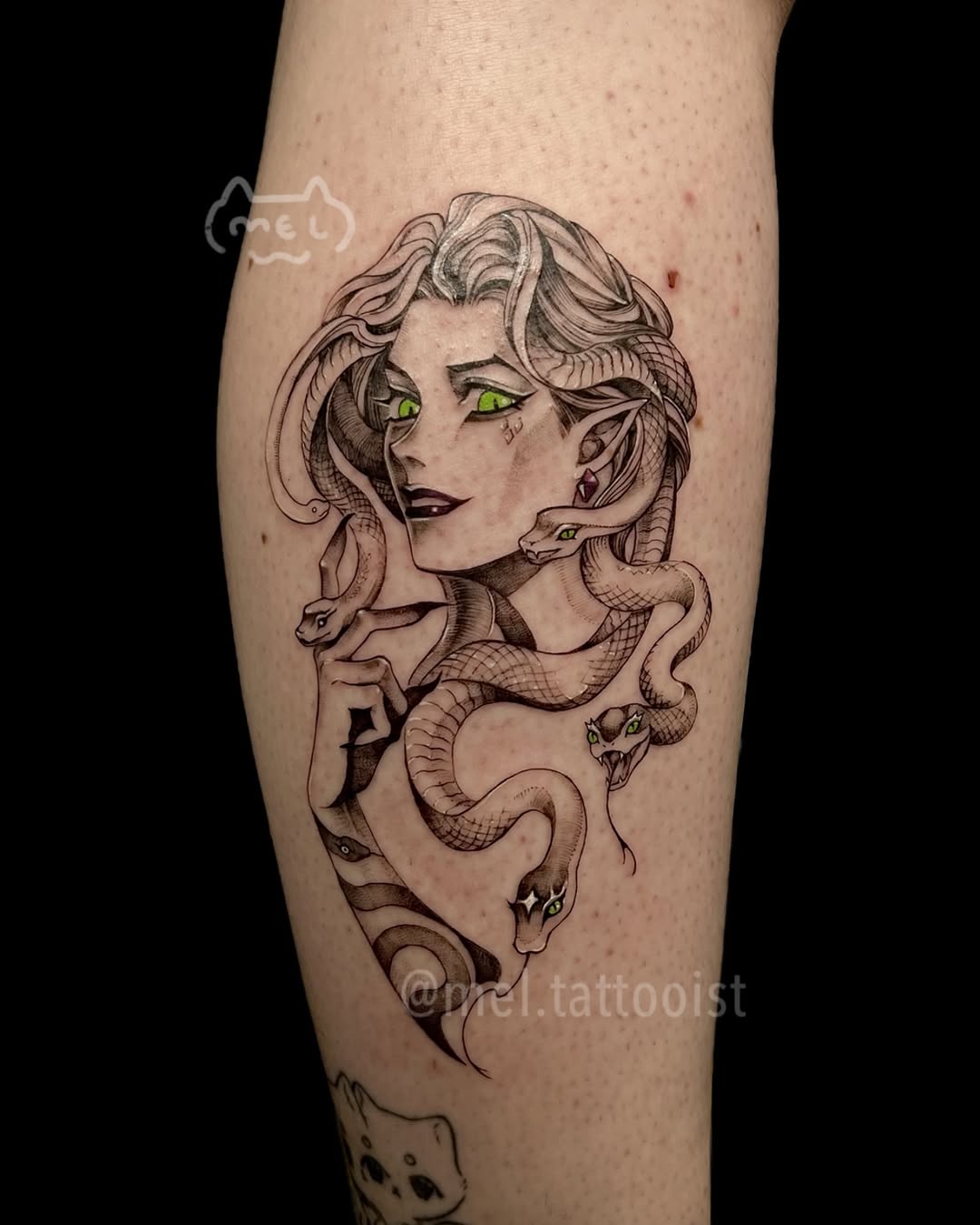Intricate Medusa portrait with coiling snakes and emerald eyes