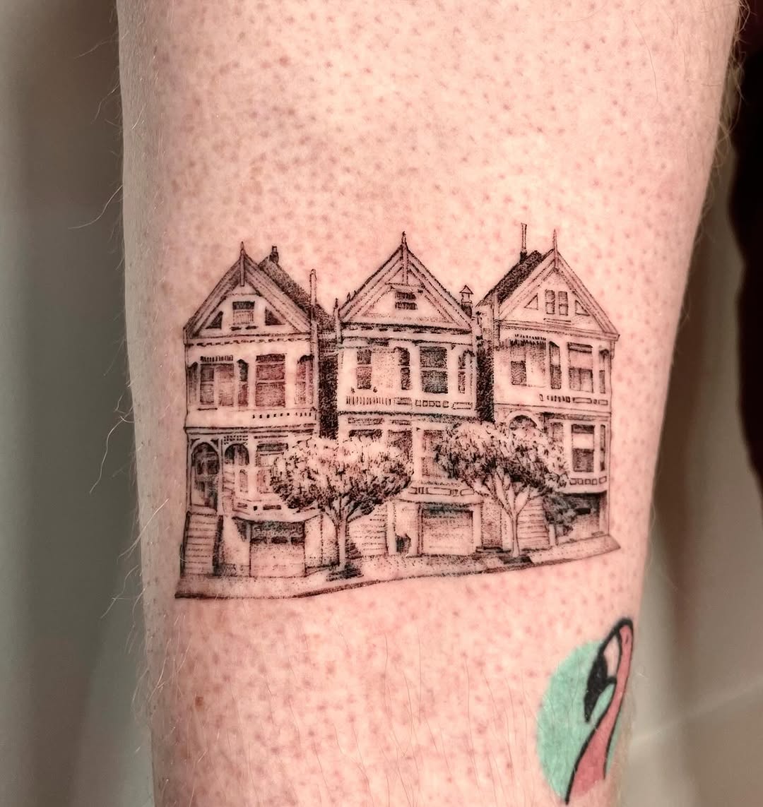 Fine-line trio of SF Painted Ladies row houses