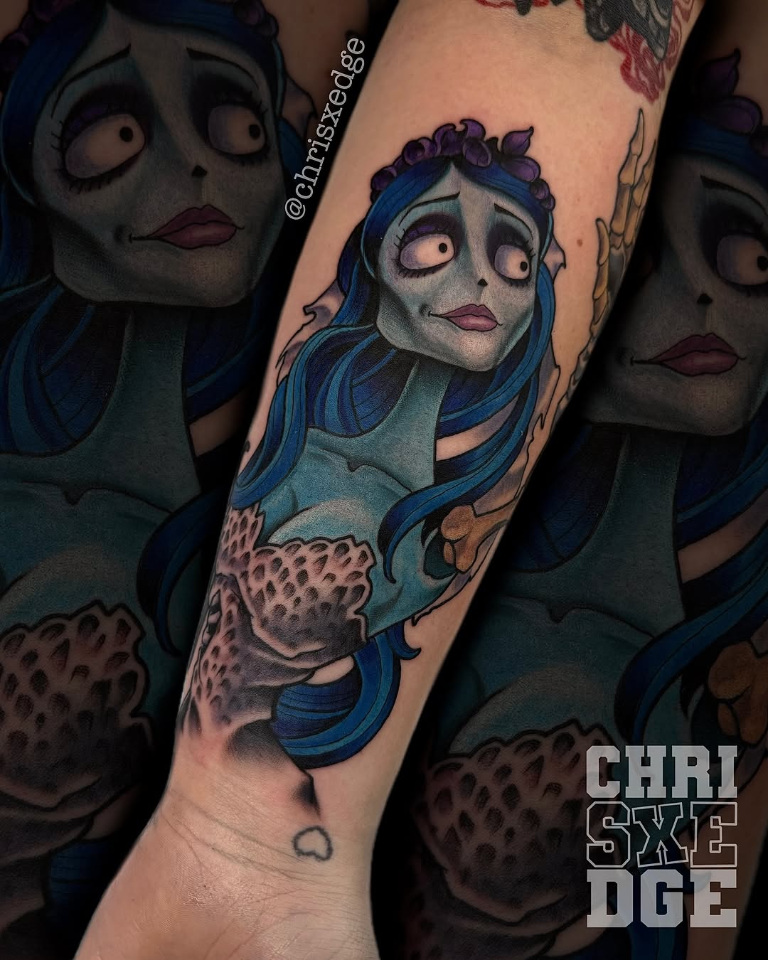 Vibrant Corpse Bride portrait in bold neo-traditional style