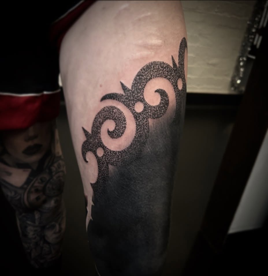 Elegant dotwork ornamental border with swirling loops