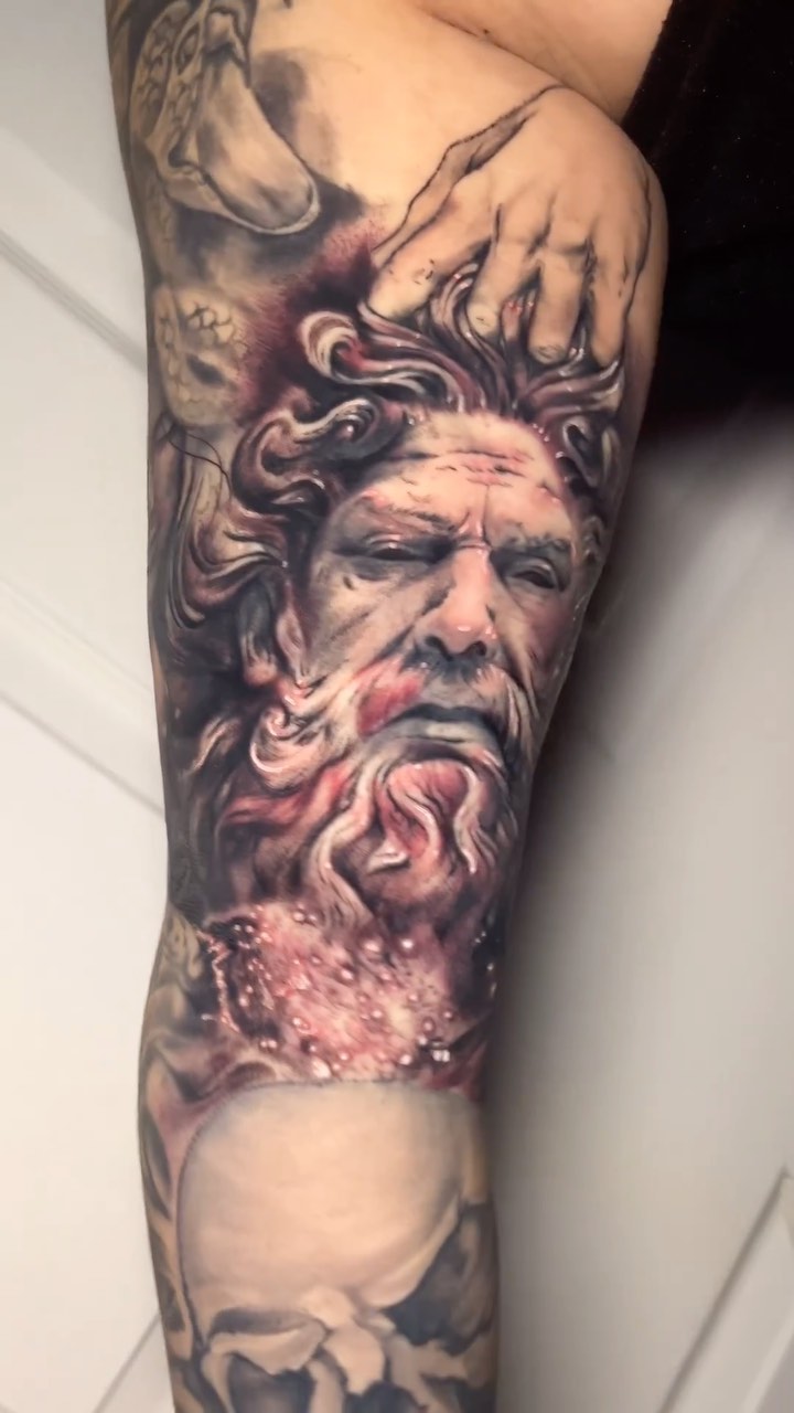 Stormy mythic Poseidon portrait with Medusa's hand