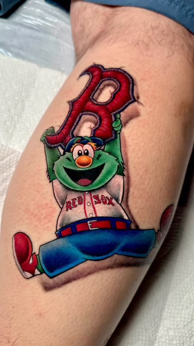 Vibrant cartoon Red Sox mascot with oversized B