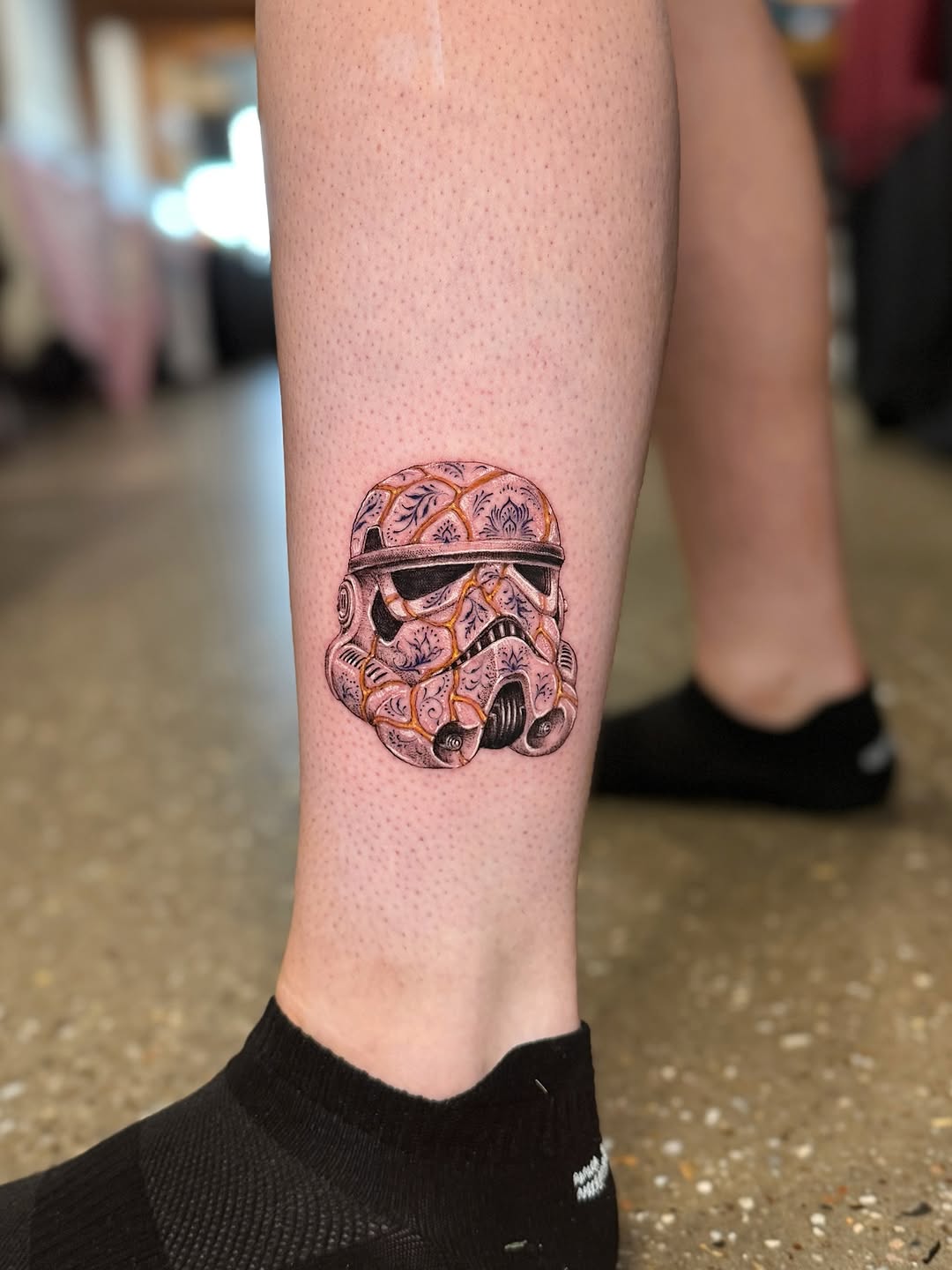 Porcelain Stormtrooper helmet with pink florals and vines