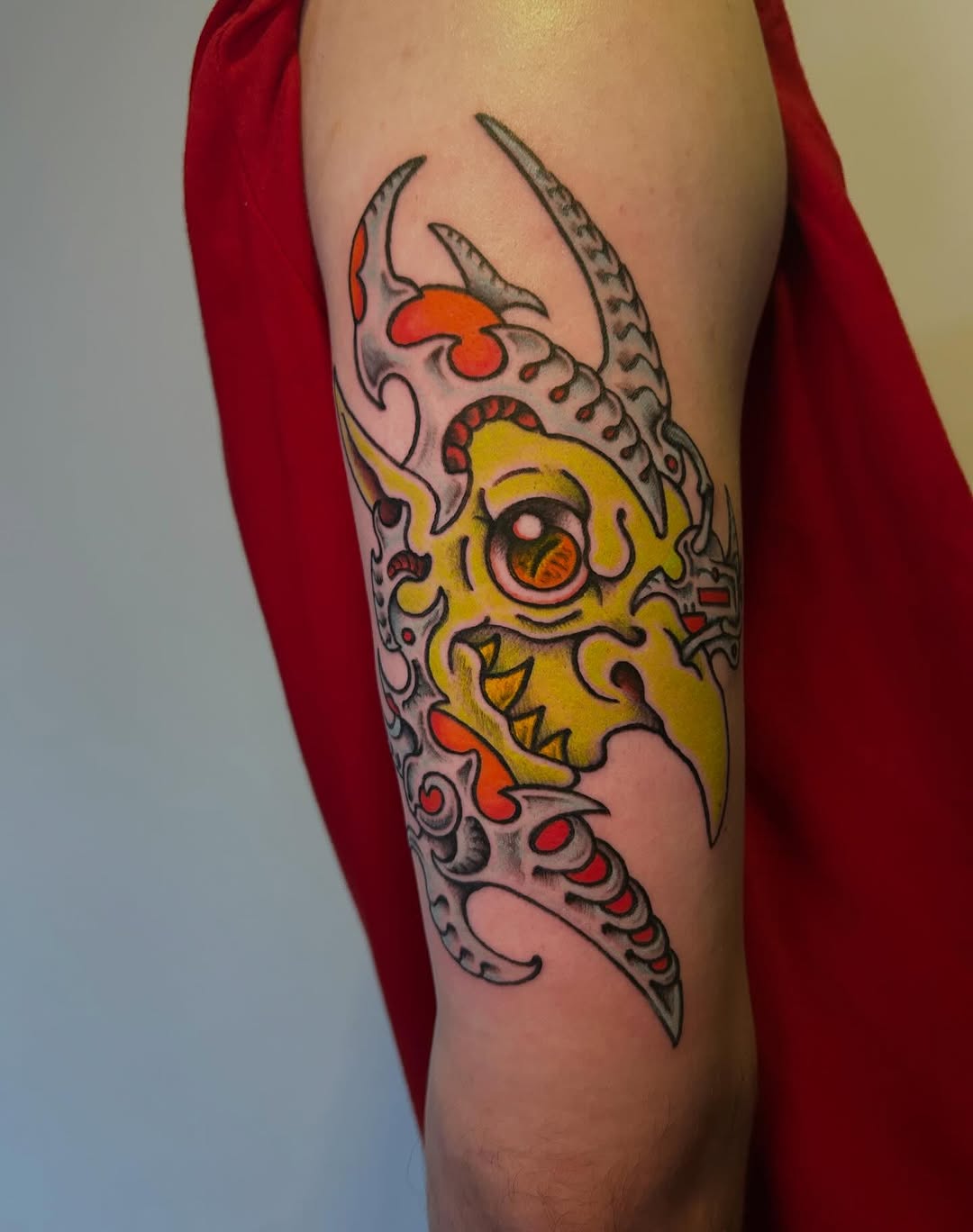 Vibrant goblin-biomech creature with neon-yellow skin.