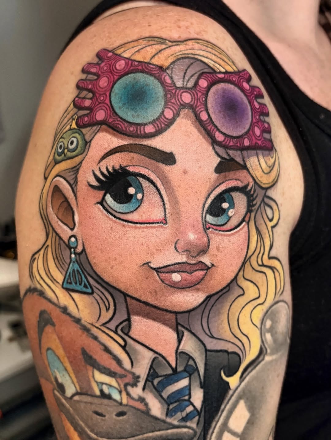 Luna Lovegood-inspired cartoon portrait with oversized teal eyes