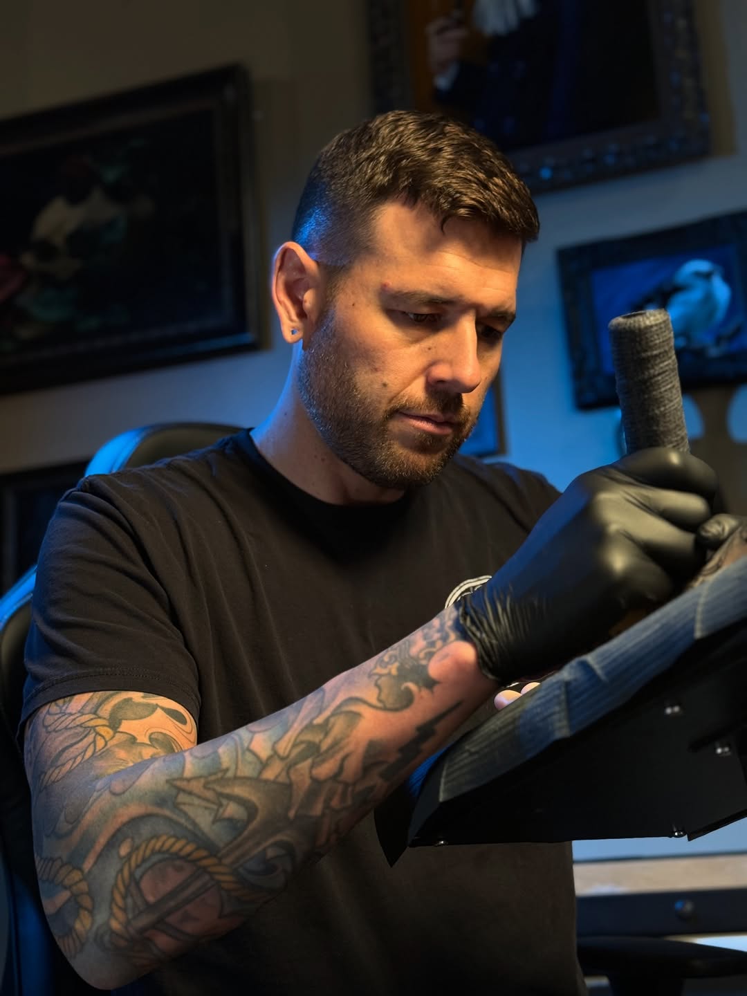 Intricate forearm tattoo with bold color and linework.