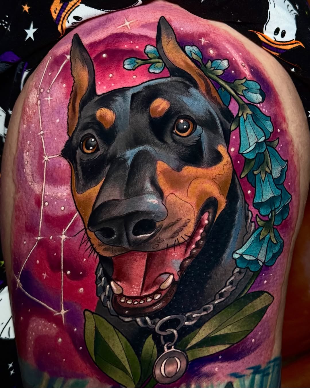 Colorful dog portrait tattoo